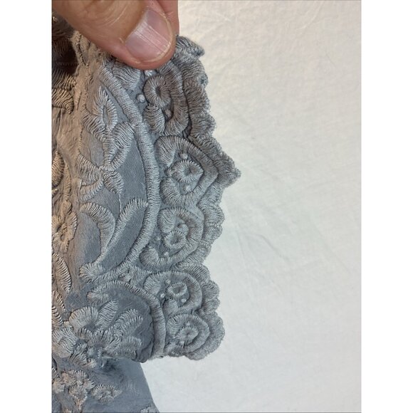 Johnny Was Top Womens XS Blue Flutter Sleeve Embroidered Tunic Resort Vacation - Picture 4 of 11